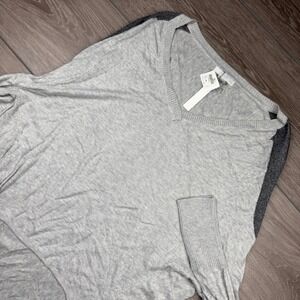 Cashmere Womens Sweater Bamboo Cotton V-Neck Dolman High Low Gray Large New